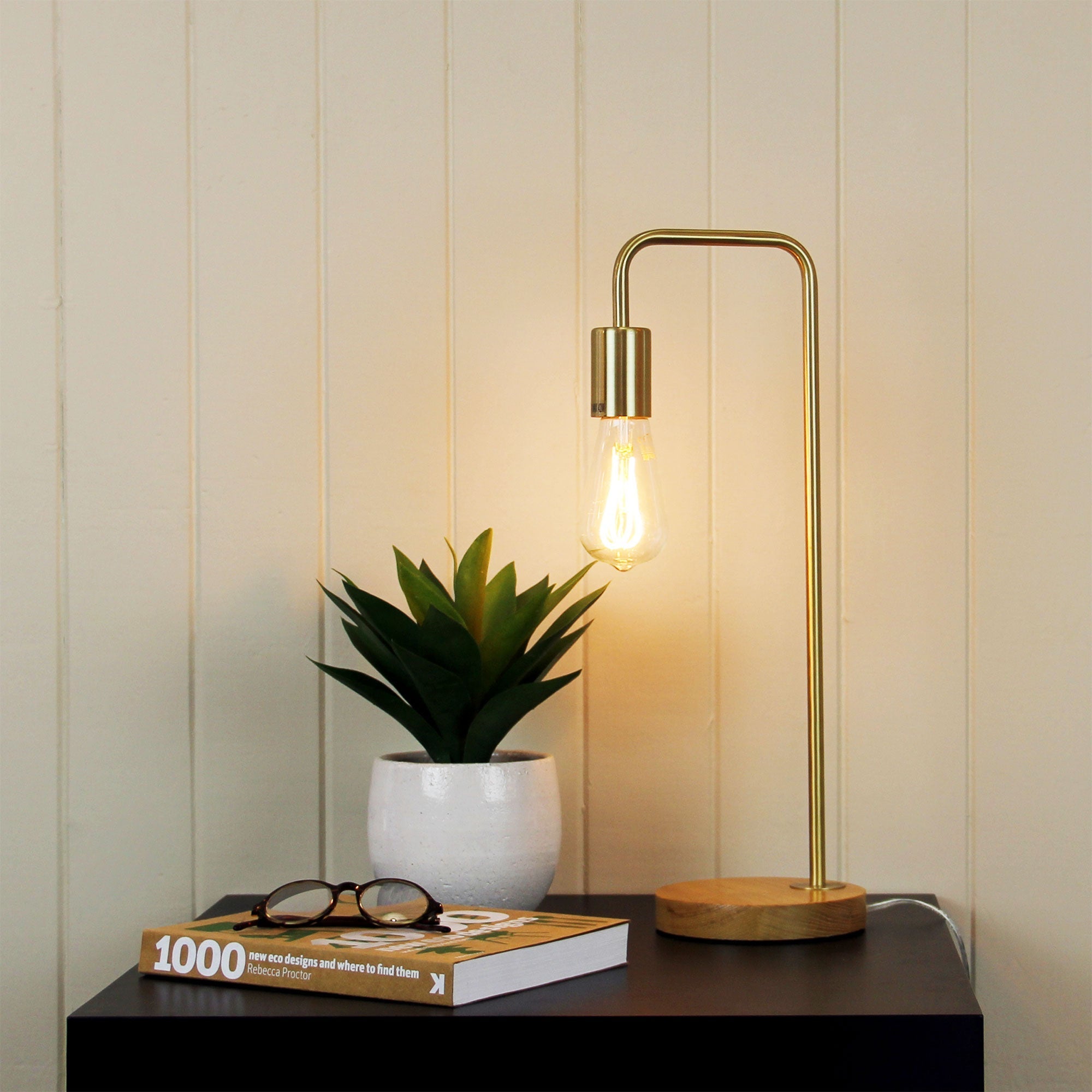 Lane Table Lamp Base Timber With Brushed Brass Arm